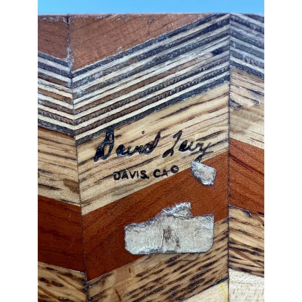 David Levy Handcrafted Mixed Wood Chevron Cutting Board Davis CA Artisan 14.5